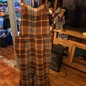 Cider Brown Plaid Jumpsuit